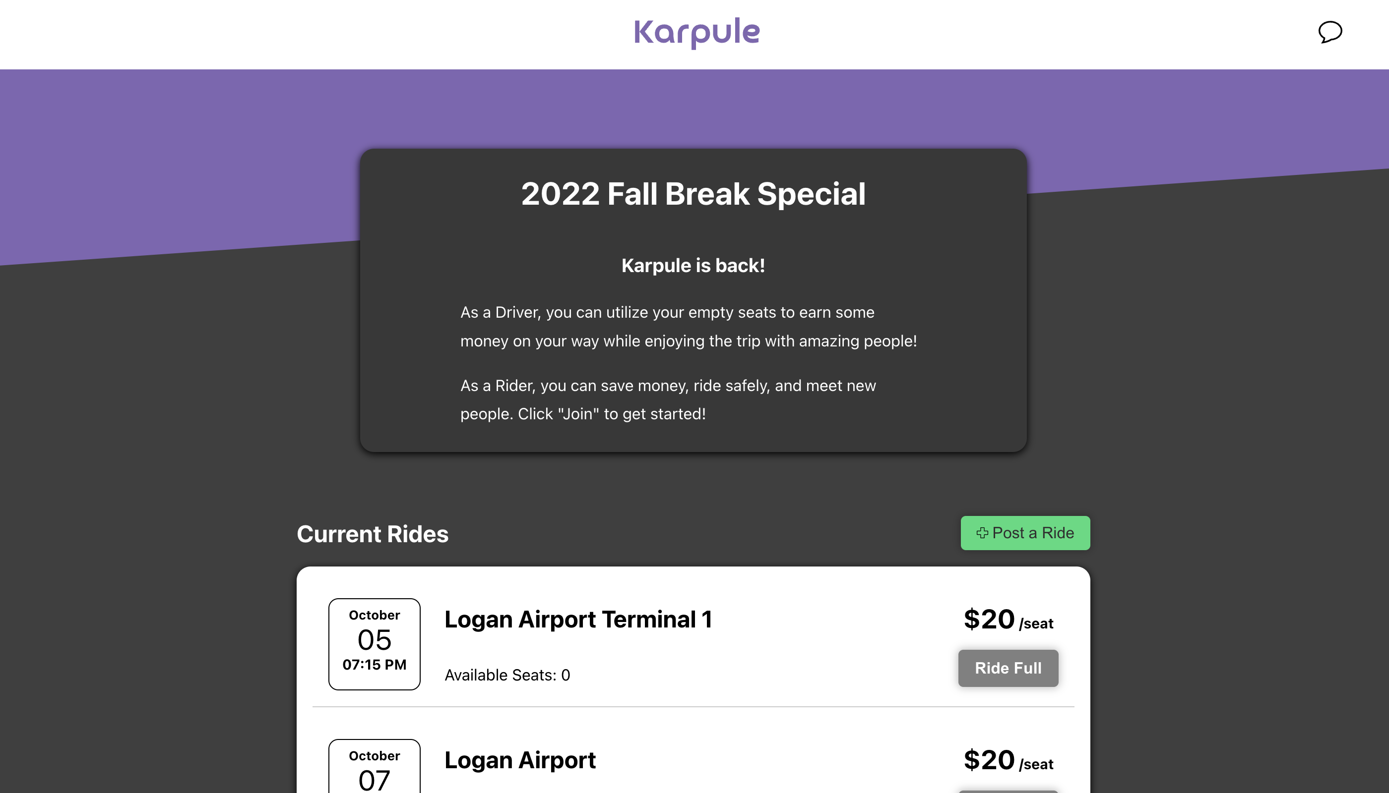 Image of the Karpule Web App Home Page